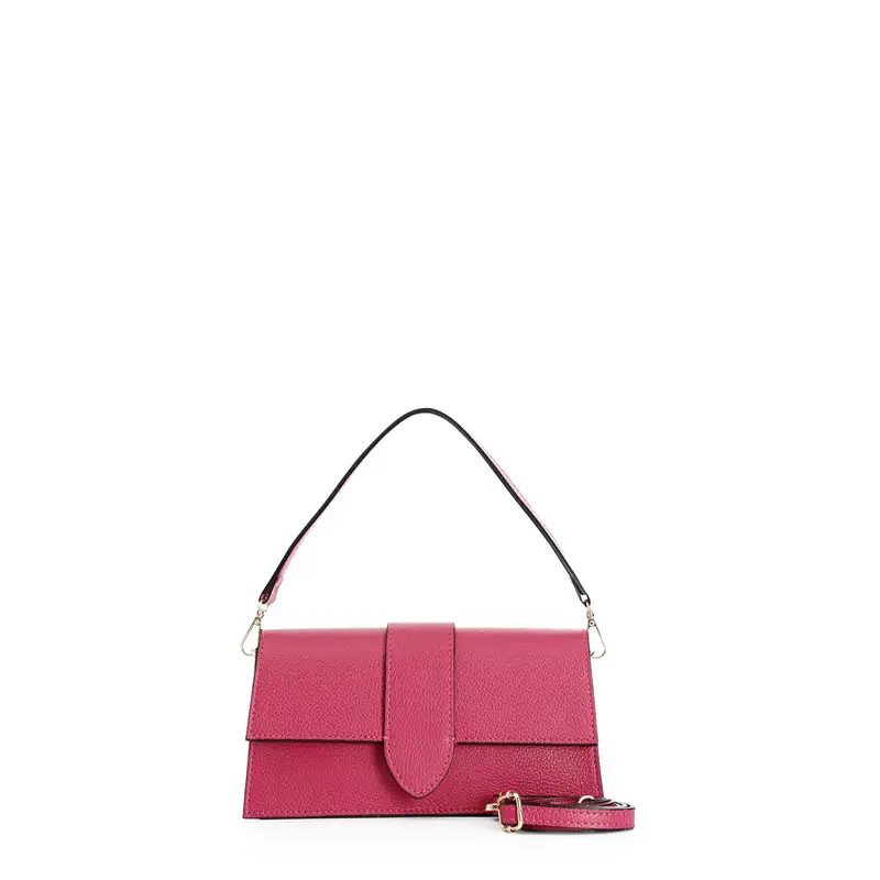 minibag rigida in pelle martellata con pattina fuxia