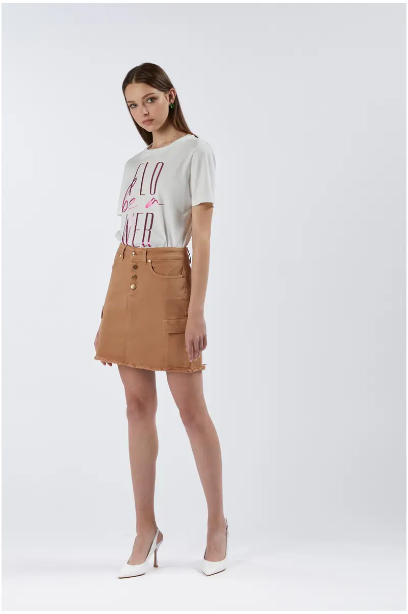 minigonna con tasconi in bull denim ginger