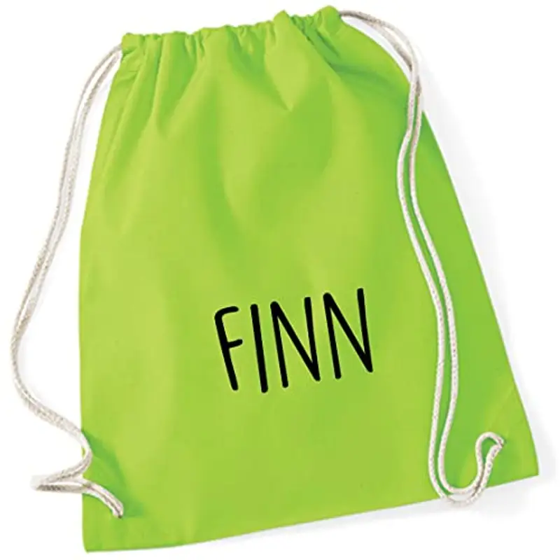 minimutz - Sacca da ginnastica personalizzata in stoffa con nome stampato per bambini, in diversi colori (lime)