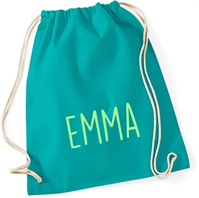 minimutz - Sacca da ginnastica personalizzata in stoffa con nome stampato per bambini, in diversi colori (turchese)