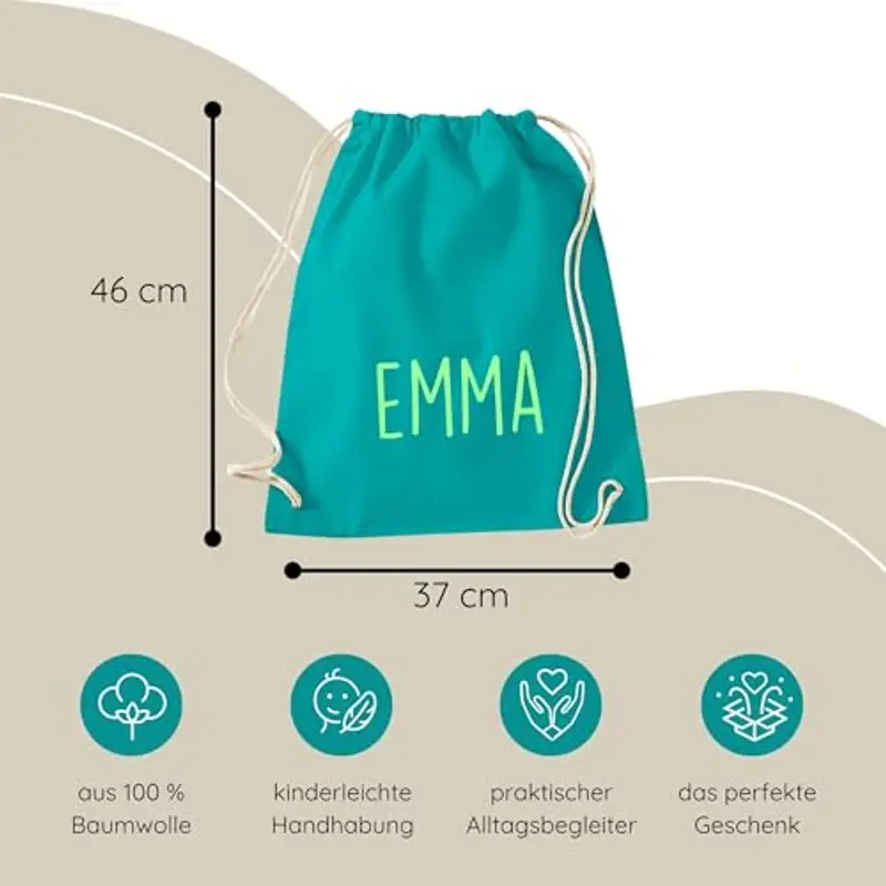 minimutz - Sacca da ginnastica personalizzata in stoffa con nome stampato per bambini, in diversi colori (turchese) miniatura 3
