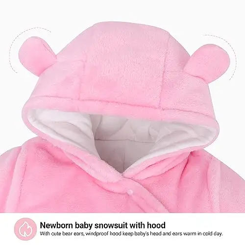 Minizone Bambino Pagliaccetto con Cappuccio Flanella Jumpsuit Tute da neve con Piedi Inverno Tutina, 0 miniatura 2