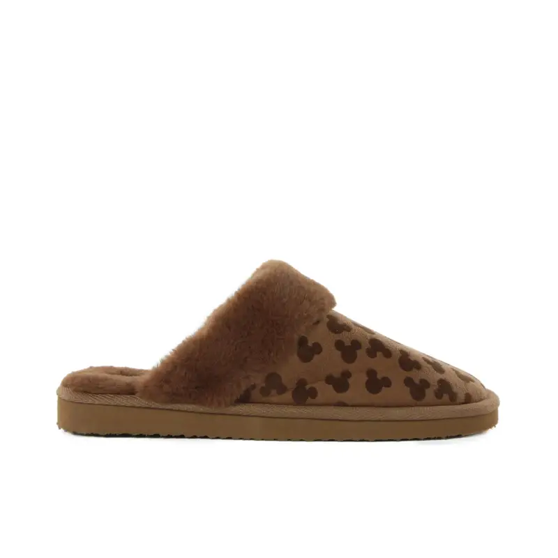 Ciabatte donna marroni da casa con inserto in peluche stampa topolino