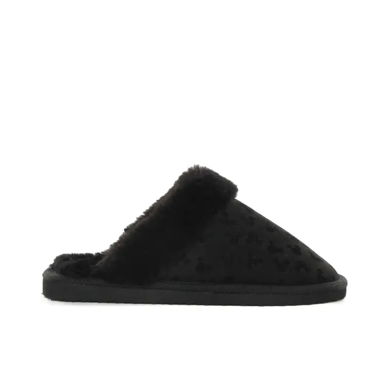 Ciabatte donna nere da casa con inserto in peluche stampa topolino