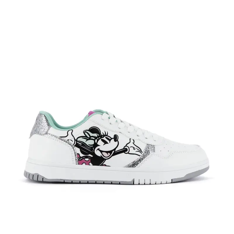 Sneakers bianche alte con dettagli glitter e stampa laterale cartoon Minnie