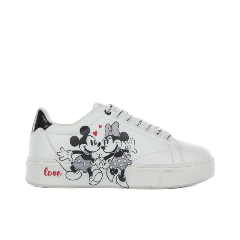 Sneakers bianche con stampa cartoon Minnie e Topolino