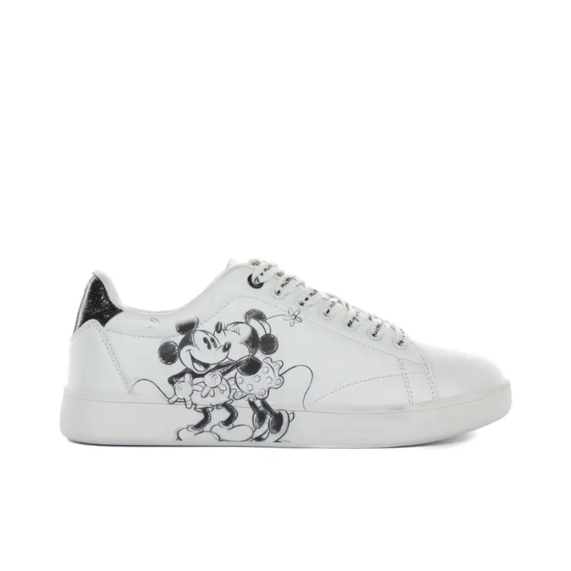 Sneakers bianche con stampa cartoon Topolino e Minnie