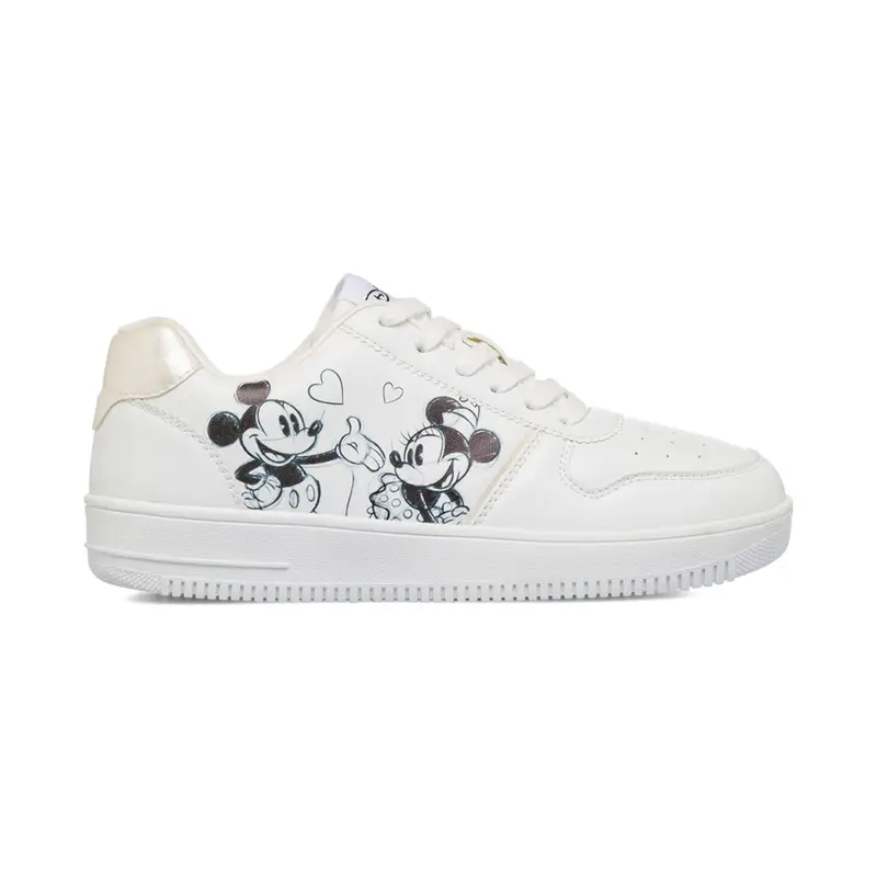 Sneakers bianche da donna stampa cartoon Minnie e Mickey Mouse