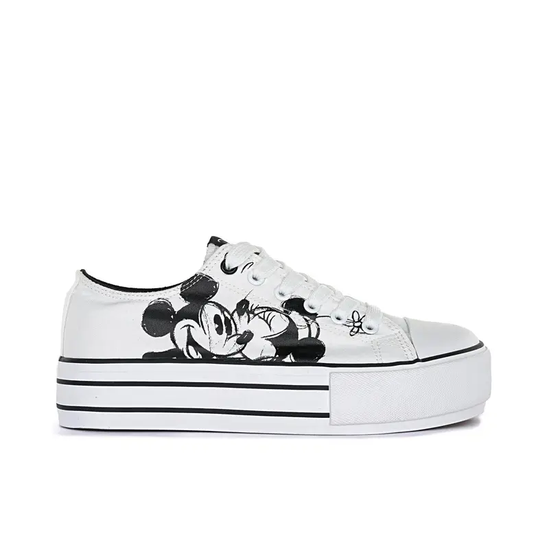 Sneakers bianche Disney suola platform con cartoon Minnie e Mickey Mouse