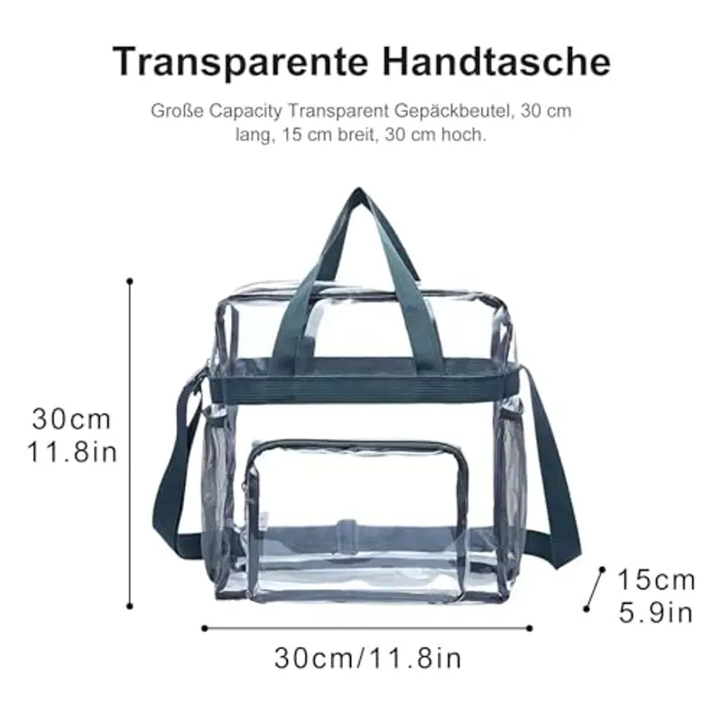 MINZHI Borsa trasparente da 30 x 30 x 15 cm, borsa per il pranzo trasparente, borsa per cosmetici in PVC, adatta per miniatura 2