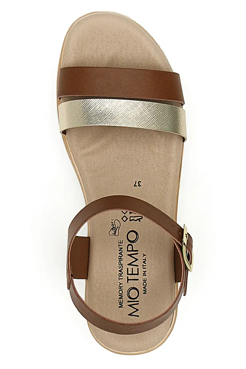 Sandali Marroni e Oro con Suola Morbida MIO TEMPO 1133253230 [CUOIO miniatura 3