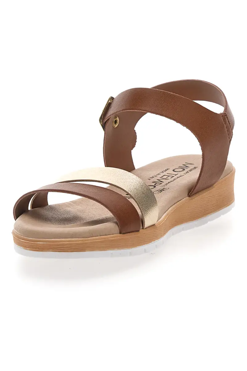 Sandali Marroni e Oro con Suola Morbida MIO TEMPO 1133253230 [CUOIO miniatura 4
