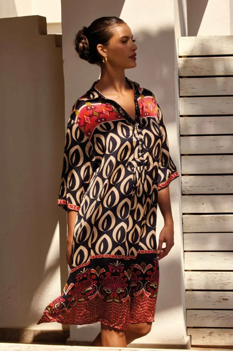 ABITO CAMICIA LUNGO FANTASIA PAVONE | Colore Multi |