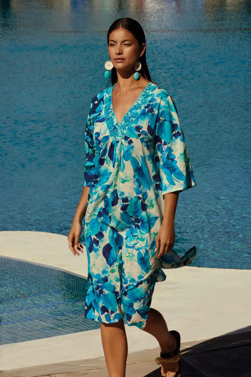 ABITO LUNGO FIORATO TURCHESE | Colore Multi |