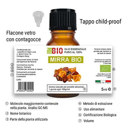 Mirra Bio Olio essenziale 100% Puro 5 ml - Uso interno Terapeutico Alimentare Diffusori Aromaterapia Cosmetica Cucina miniatura 3