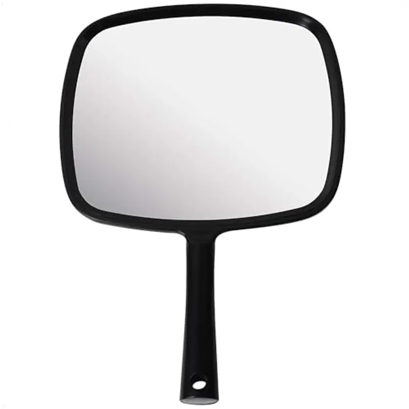 MIRRORVANA Specchio a mano con manico ergonomico, specchio portatile per trucco, tagli di capelli domestici, uso dentale e barbiere, 20,3 x 27,9 cm (nero)