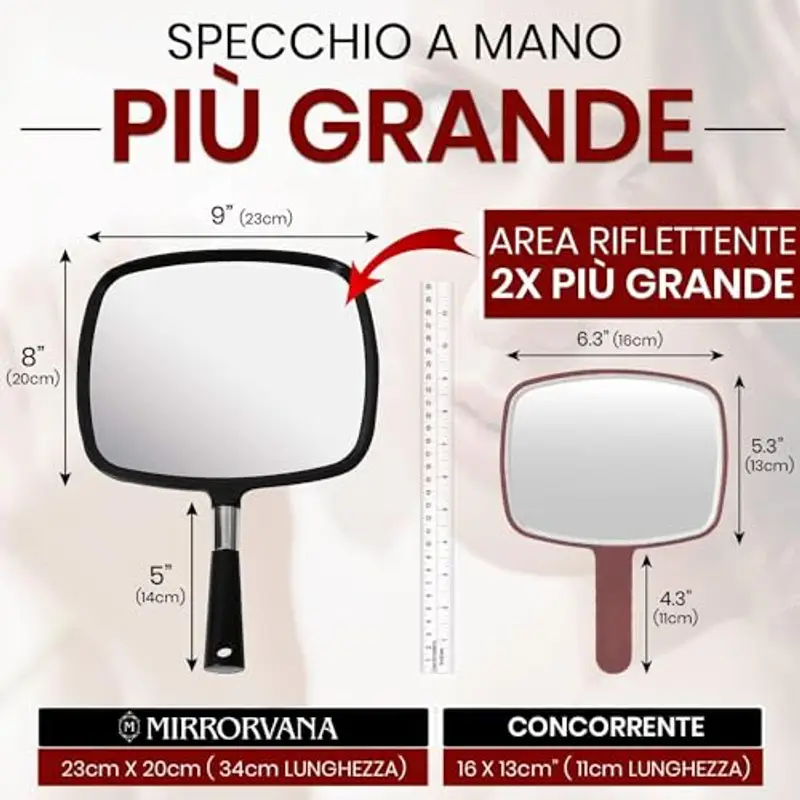 Mirrorvana Specchio Portatile con Manico - Specchio a Mano Professionale per Parrucchiere, Barbiere, Salone di Bellezza e Dentista - 23 x 33 cm (Nero) miniatura 2