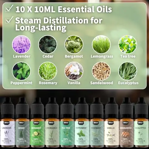 MISIJI Set di oli essenziali 10 profumi-Oli essenziali per diffusori per la casa, profumi di oli diffusori per miniatura 3
