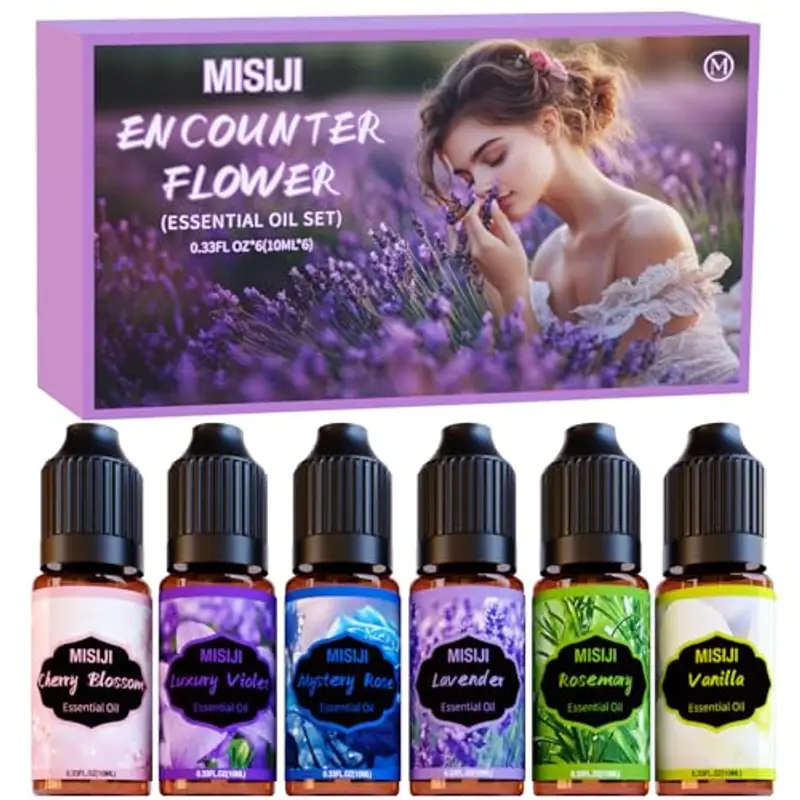 MISIJI Set di oli essenziali per diffusori,Aromaterapia Umidificatori Candele Fai da Te,Fiore di ciliegio,Rosa