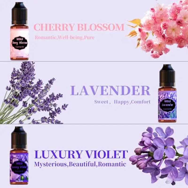MISIJI Set di oli essenziali per diffusori, Aromaterapia Umidificatori Candele Fai da Te, Fiore di ciliegio, Rosa miniatura 2