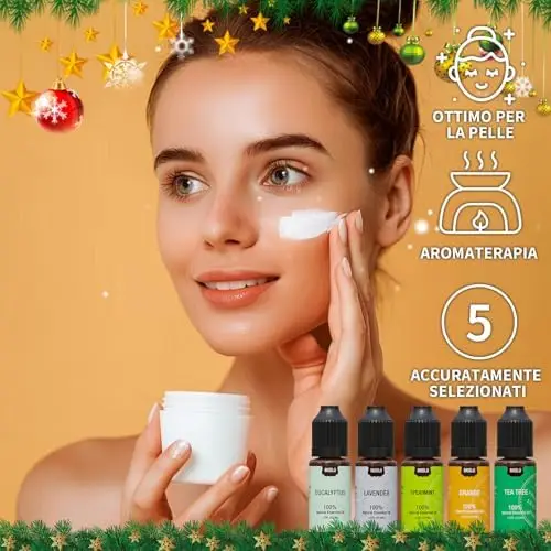 MISIJI Set di oli essenziali per diffusori，per la casa, lavanda, menta, tea tree, eucalipto, arancio, 5 X 10ML miniatura 3