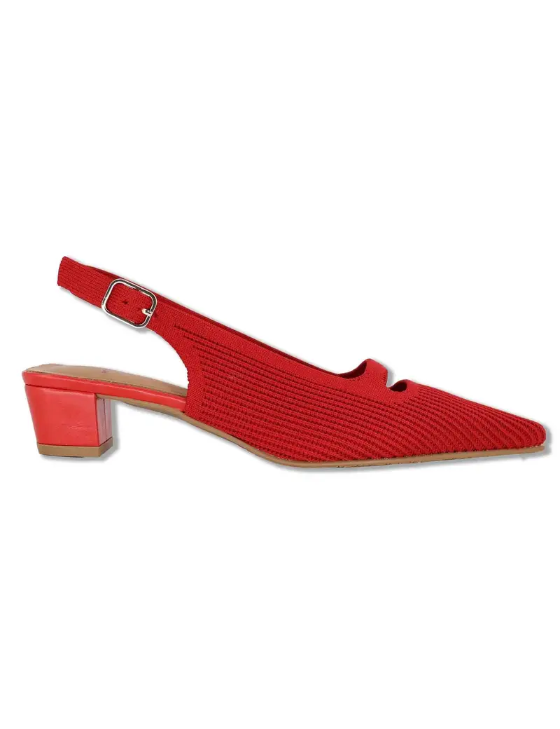 Slingback in tessuto rosso con tacco basso Donna 75034 65-02