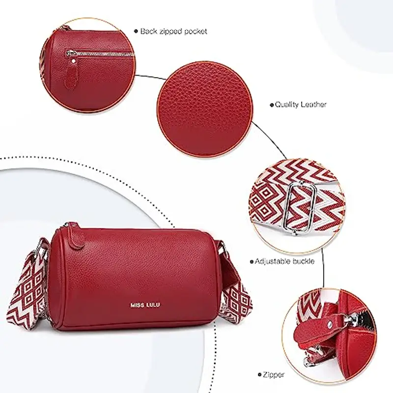 Miss Lulu Borsa Bauletto Donna in Vera Pelle con Tracolla Larga Regolabile, Tracolla Pratica per il Lavoro, lo Studio e miniatura 3
