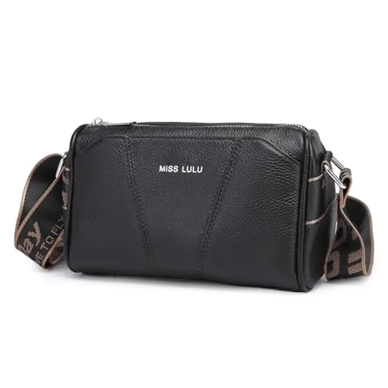 Miss Lulu Borsa Bauletto Donna in Vera Pelle con Tracolla Larga Regolabile, Tracolla Pratica per il Lavoro, lo Studio e le Passeggiate