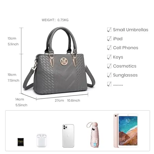 Miss Lulu Borsa Mano Donna Elegante, Borse Università Tracolla Regolabile, PU Pelle Impermeabile, Molte Tasche miniatura 2