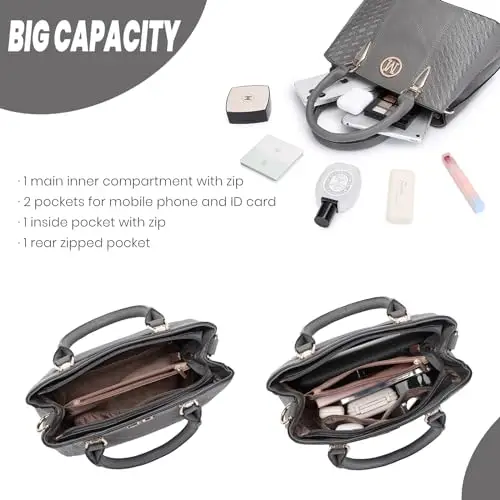 Miss Lulu Borsa Mano Donna Elegante, Borse Università Tracolla Regolabile, PU Pelle Impermeabile, Molte Tasche miniatura 3