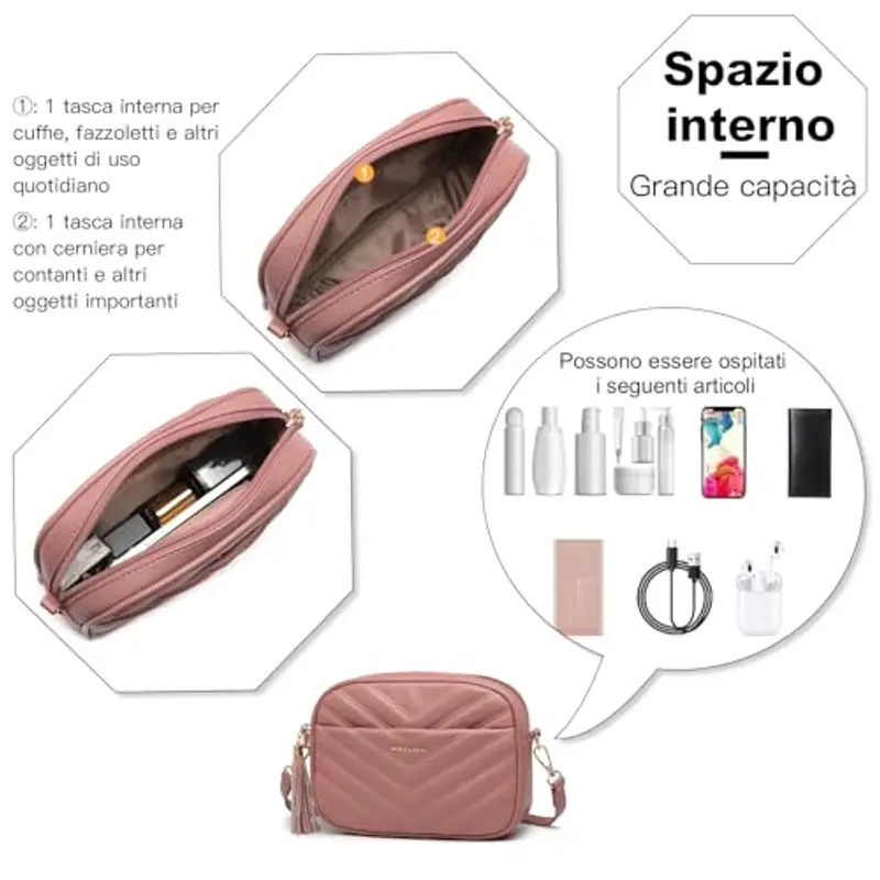 Miss Lulu Borsa Tracolla Donna Piccola, Borsetta Ragazza in Pelle, Borse Spalla Impermeabile, Con Tracolla Regolabile miniatura 3