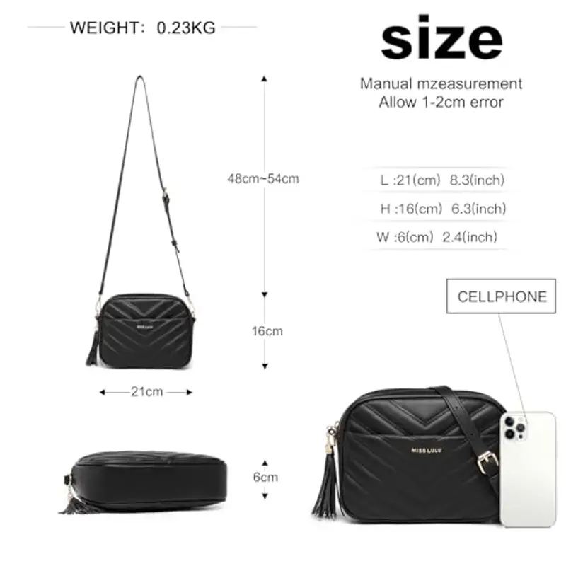 Miss Lulu Borsa Tracolla Donna Piccola, PU Pelle Morbido Impermeabile, Tracolla Rimovibile e Regolabile, 4 Tasche Grande Capacità, per Viaggi, Incontri e Spiaggia miniatura 3