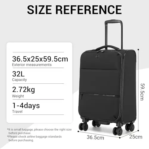 Miss Lulu Valigia Bagaglio a Mano Trolley Rigido Piccolo Valigia con Ruote Giratorie, 59, 5x36, 5x25cm, Negro miniatura 2