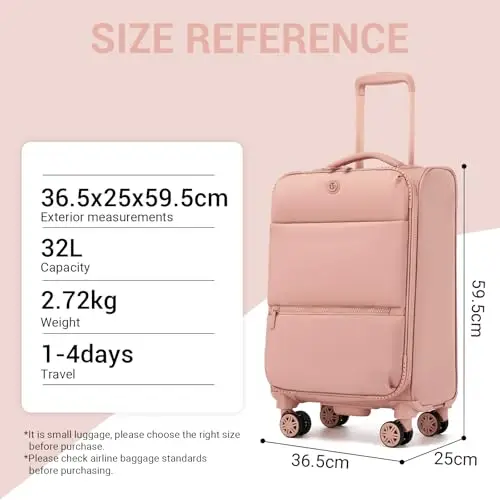 Miss Lulu Valigia Bagaglio a Mano Trolley Rigido Piccolo Valigia con Ruote Giratorie, 59, 5x36, 5x25cm, Rosa miniatura 2