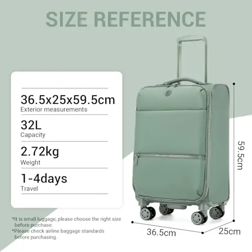 Miss Lulu Valigia Bagaglio a Mano Trolley Rigido Piccolo Valigia con Ruote Giratorie, 59, 5x36, 5x25cm, Verde miniatura 2