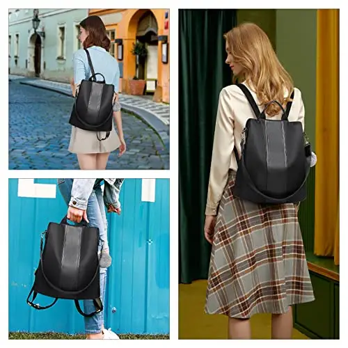 Miss Lulu Zaino Antifurto Donna, Borsa Nero Zaini Nylon Impermeabile, Daypack Spalla Tracolla per Viaggio Lavoro Scuola miniatura 2