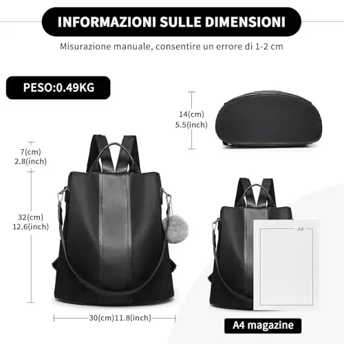 Miss Lulu Zaino Antifurto Donna, Borsa Nero Zaini Nylon Impermeabile, Daypack Spalla Tracolla per Viaggio Lavoro Scuola miniatura 3