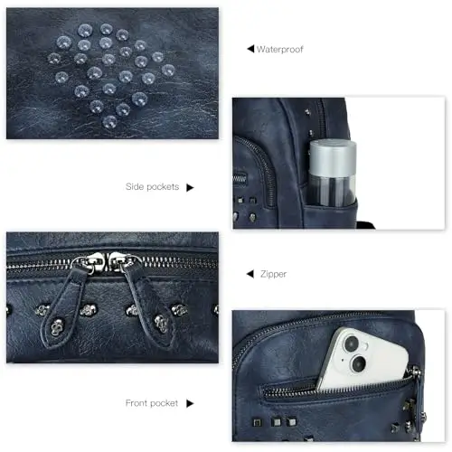 Miss Lulu Zaino Donna Medio, Zaine PU Pelle Donna, Borsa Zaino Teschio, Borse a Zainetto Gtico Antifurto, Impermeabile miniatura 2
