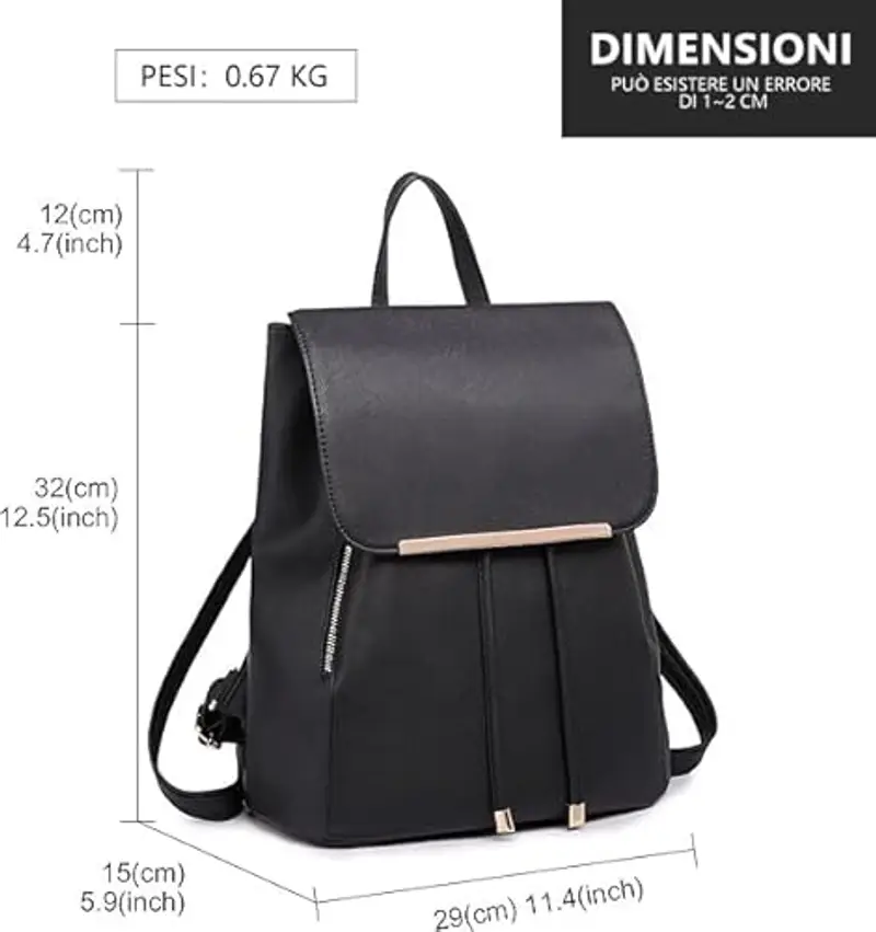 Miss Lulu Zaino Donna Nero, Cuoio Duro Impermeabile, Anti-taccheggio Chiusura a Cordino Fibbia Magnetica, Città Moderno miniatura 2