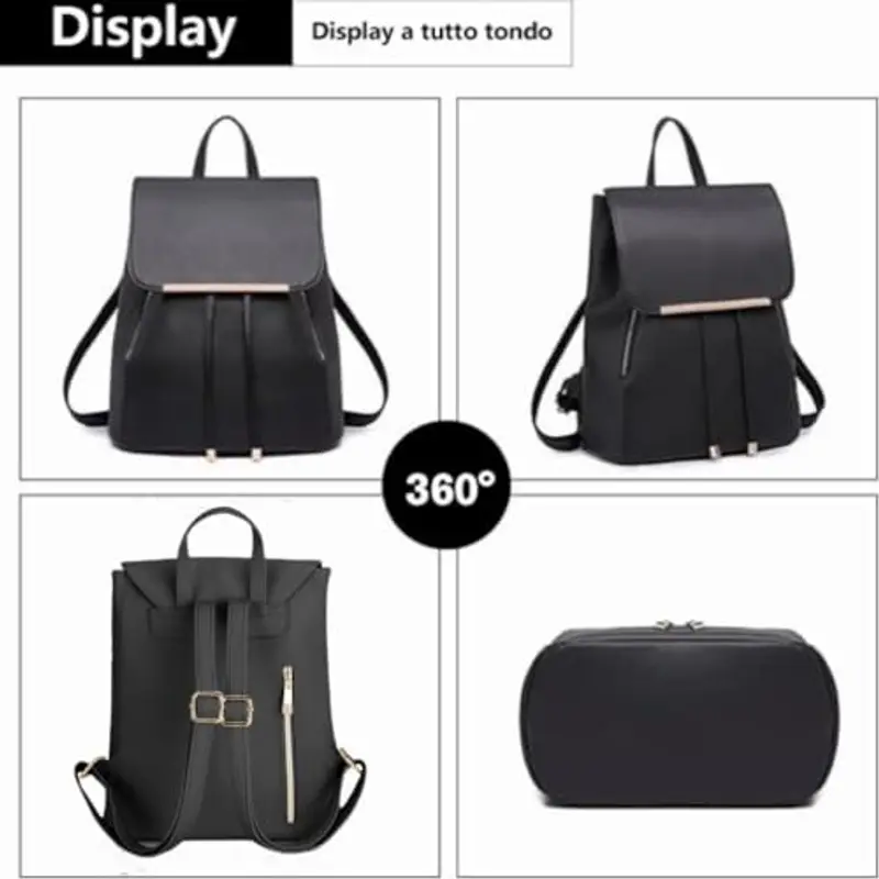 Miss Lulu Zaino Donna Nero, Cuoio Duro Impermeabile, Anti-taccheggio Chiusura a Cordino Fibbia Magnetica, Città Moderno miniatura 3