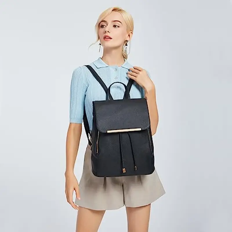 Miss Lulu Zaino Donna, Shell con Coulisse Borsa Zainetto Donna, Zaini Elegante PU Pelle Impermeabile, Zaino Medio Antifurto Scuola Lavoro Viaggio miniatura 2