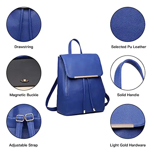 Miss Lulu Zaino Donna, Shell con Coulisse Borsa Zainetto Nero, Zaini Elegante PU Pelle Impermeabile, Medio Antifurto miniatura 3