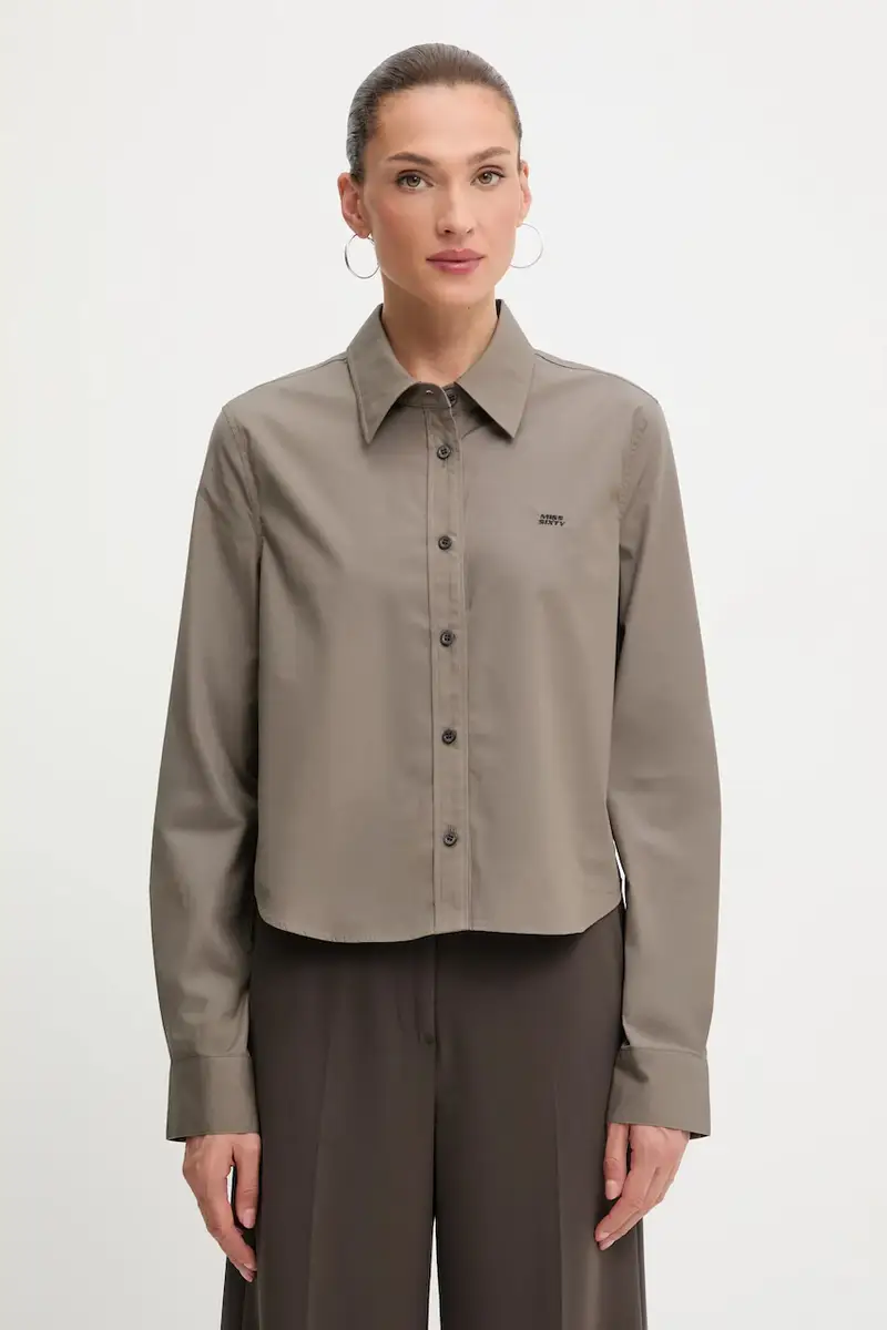 camicia con aggiunta di seta donna colore marrone 6S3XJ5300B