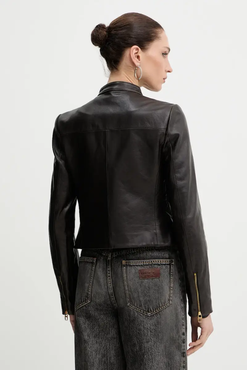 giacca in pelle Marrone miniatura 3