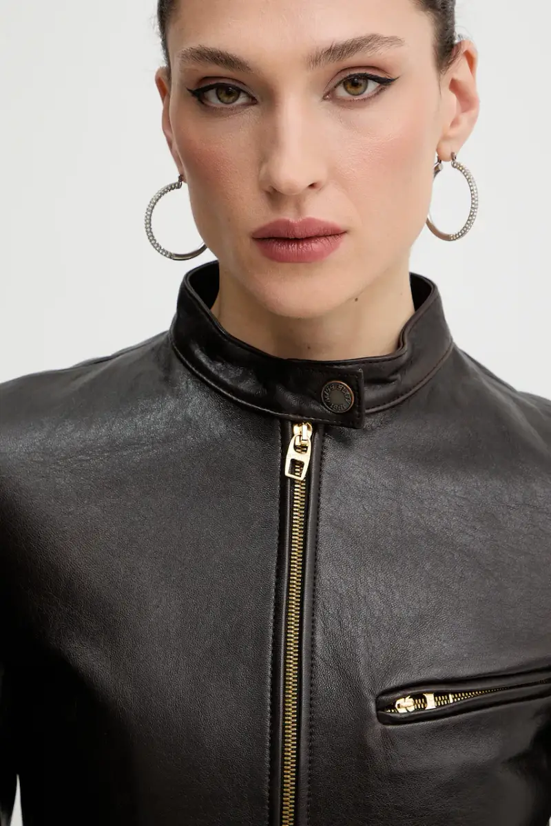 giacca in pelle Marrone miniatura 4