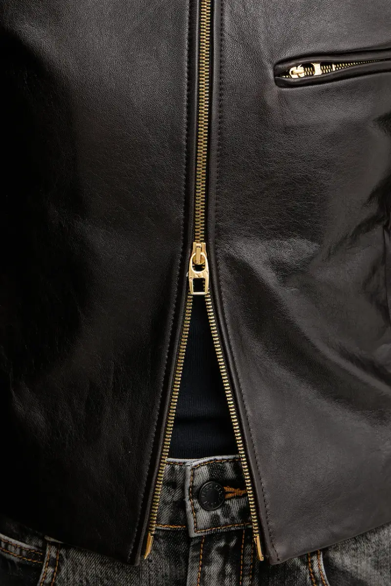 giacca in pelle Marrone miniatura 5