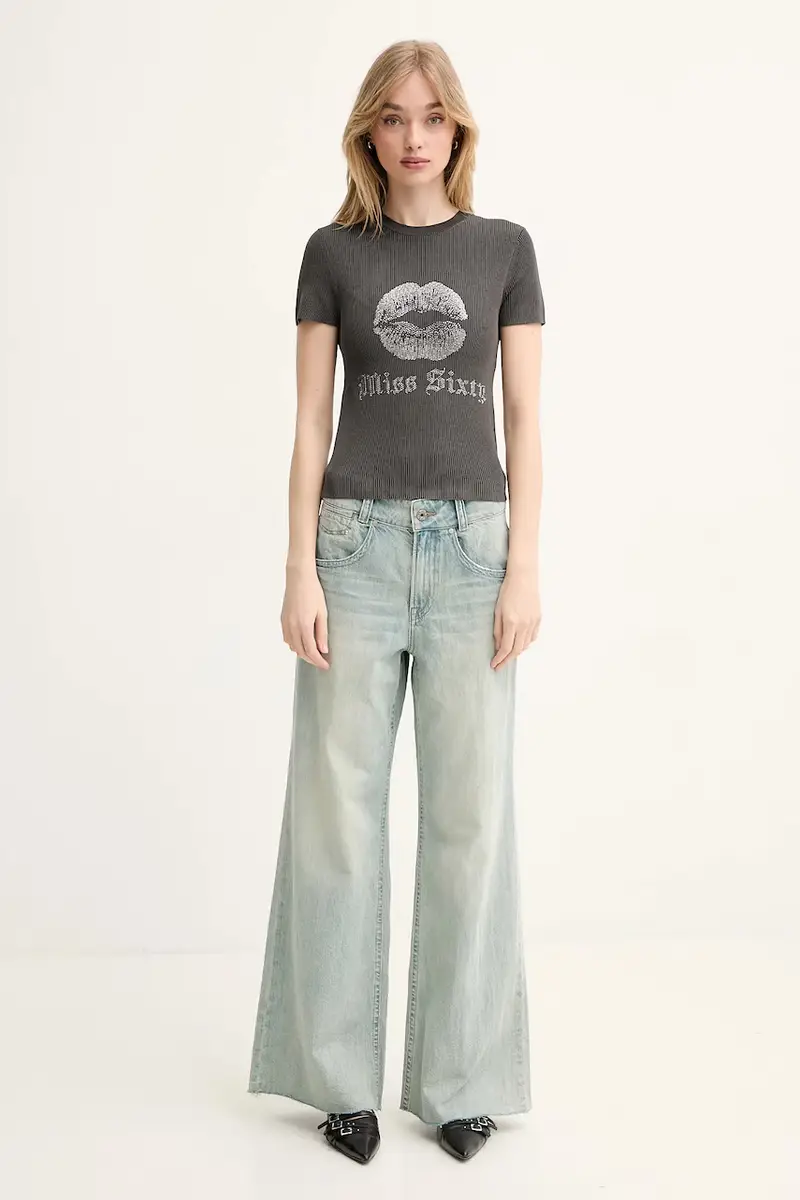 maglietta con aggiunta di seta donna colore grigio 6S1RJ23100 miniatura 2