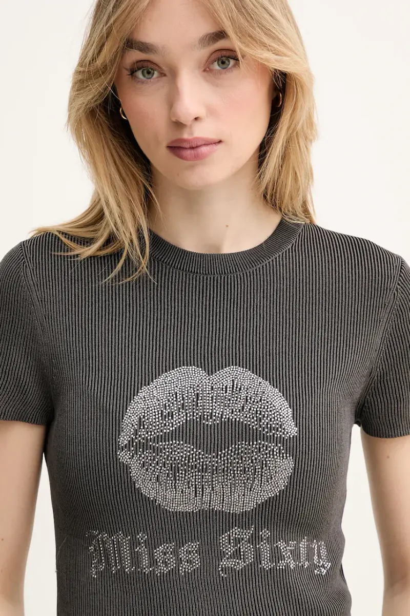 maglietta con aggiunta di seta donna colore grigio 6S1RJ23100 miniatura 4