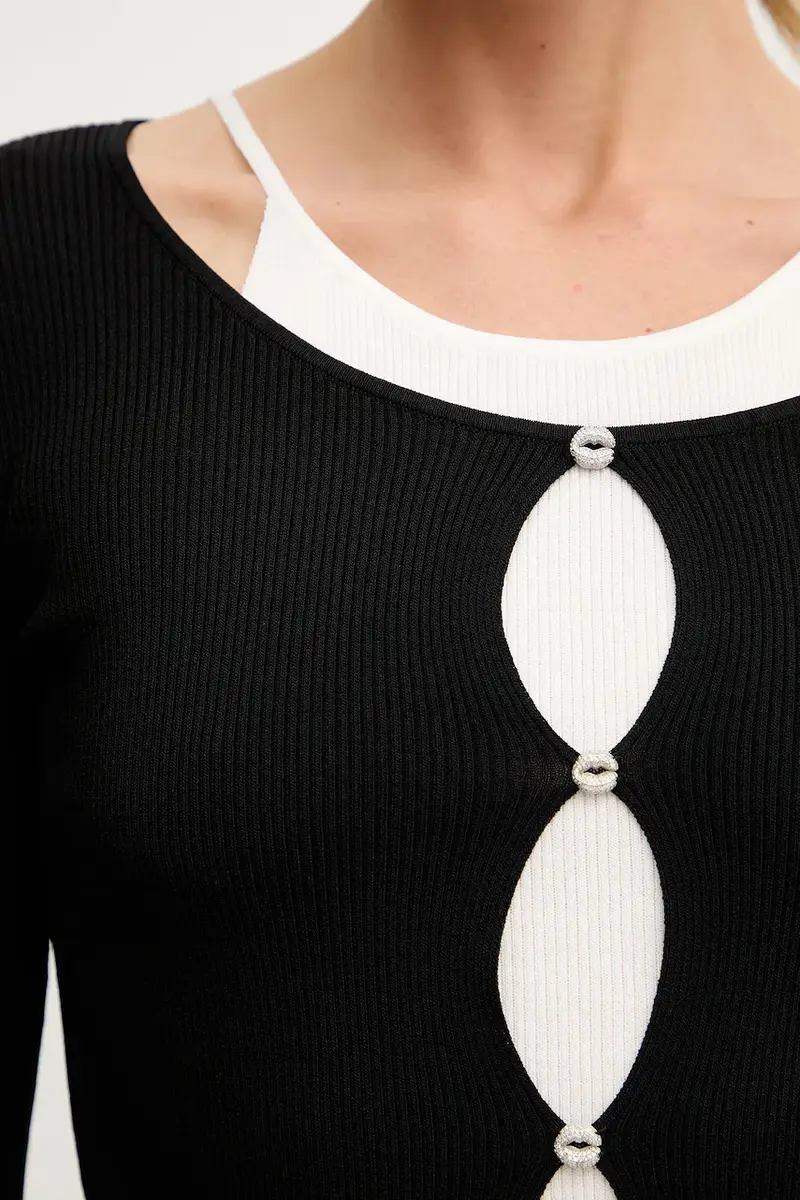 maglione con aggiunta di seta donna colore nero 6S2RJ22900 miniatura 4