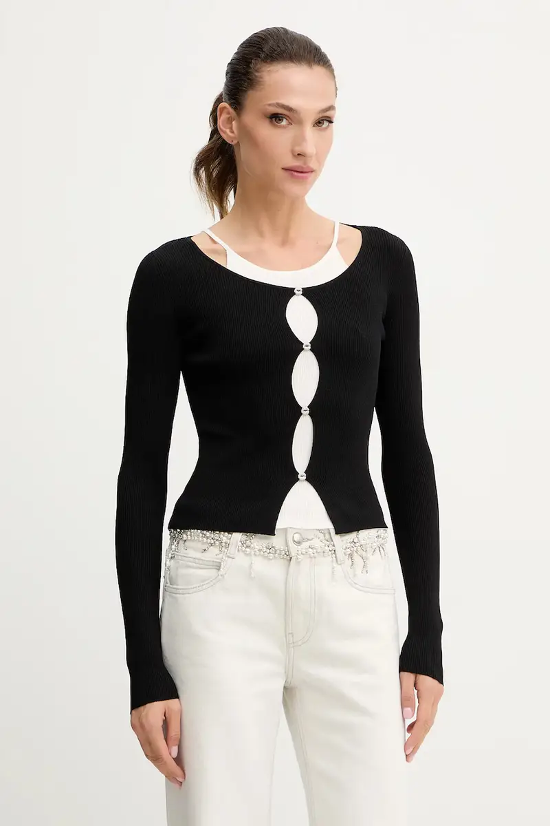 maglione con aggiunta di seta donna colore nero 6S2RJ22900